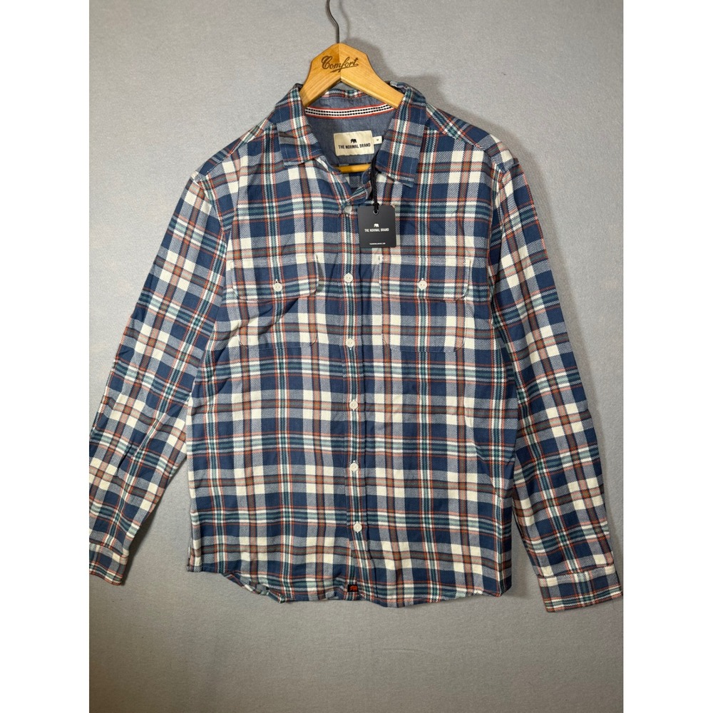 The Normal Brand Mountain Overshirt Mineral Blue Plaid Cotton Flannel Mens M NWT - Picture 2 of 7